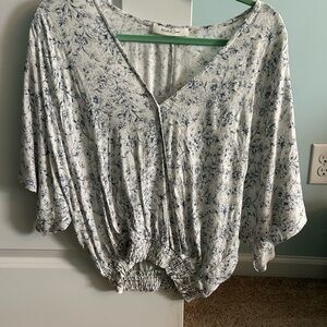 Floral Blue and White Women's Top